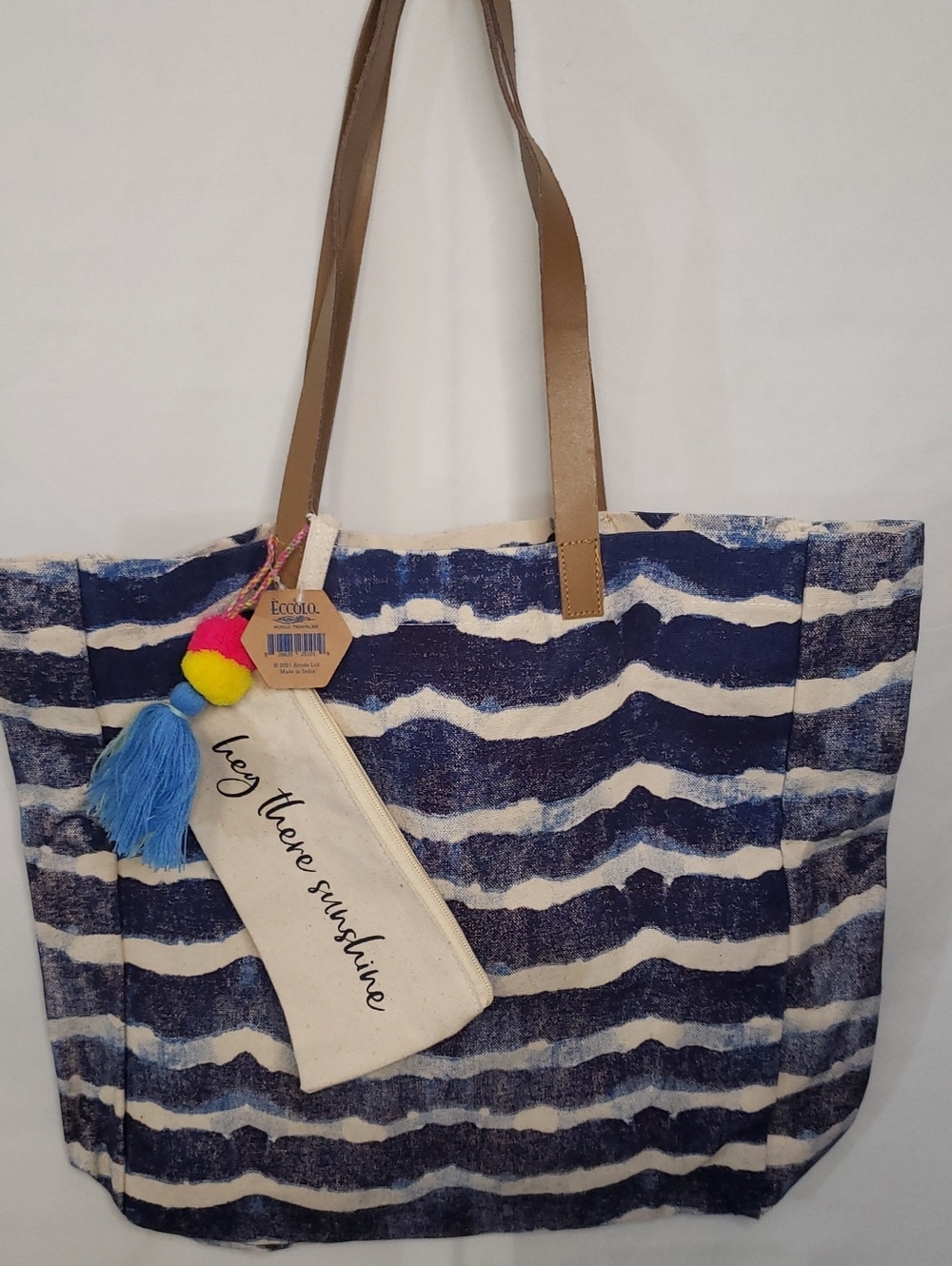 Eccolo Navy and Blue Stripe Canvas Tote with Zippered Case Set